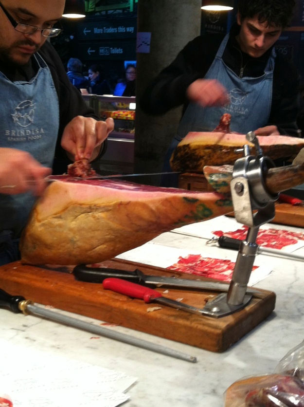 Iberico Ham - precision slicing. He agreed to a photo and gave us each a sample. 