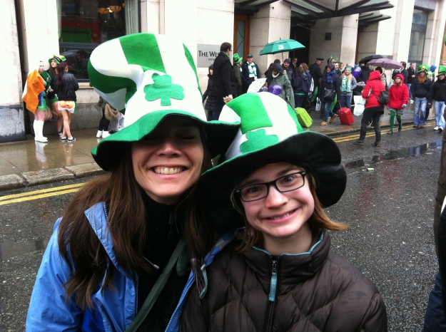 Christine & Emmie in Irish hats (yes, my eyes are closed- the only photo wee took)